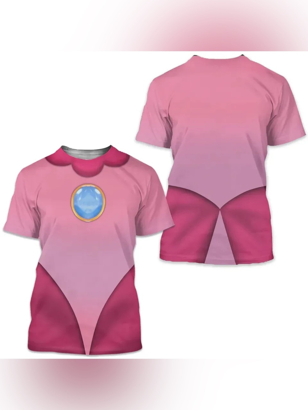 Princess Peach Pink Costume Ruffle Gem Print Tee Large
